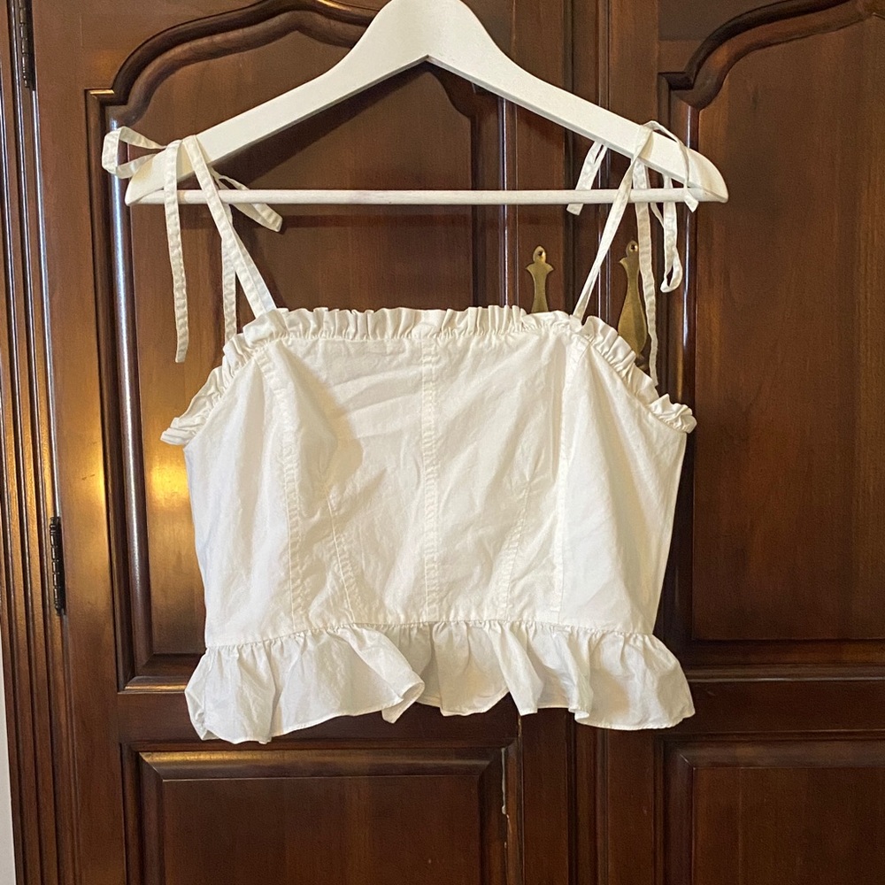 Ulla Johnson Cream Ruffle Strap Crop Top